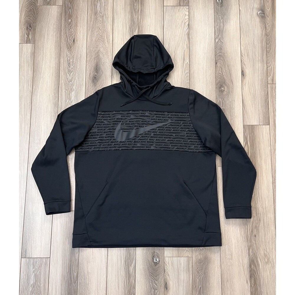 Nike Hoodie Men’s Sz XXL Black Swoosh Spell Out Logo Fleece Lined Activewear